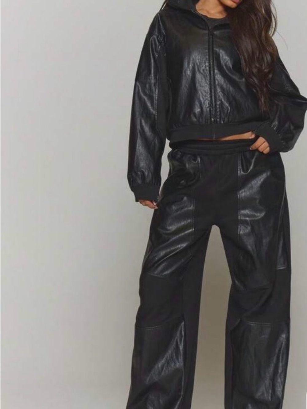 Black Faux Leather Wide-Leg Pants
